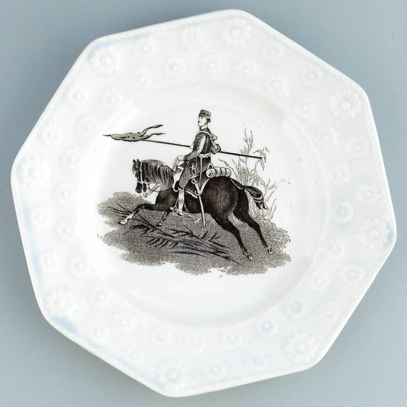 Unusual antique Staffordshire pottery daisy border Military Nursery Plate C.19th