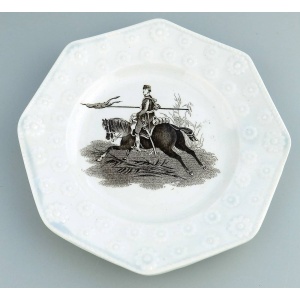 Unusual antique Staffordshire pottery daisy border Military Nursery Plate C.19th