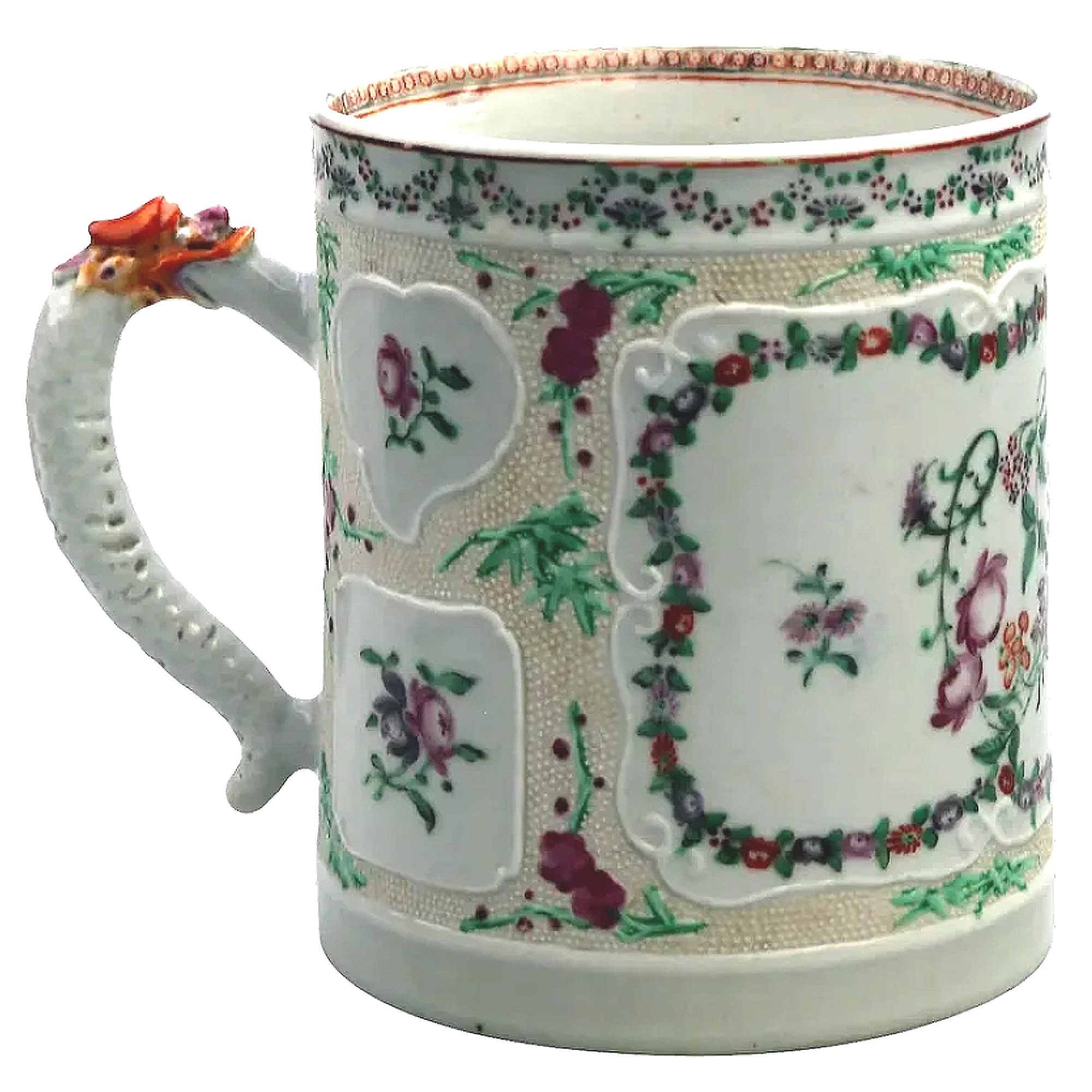 A fine and unusual antique Chinese famille rose porcelain dragon Tankard C.18thC
