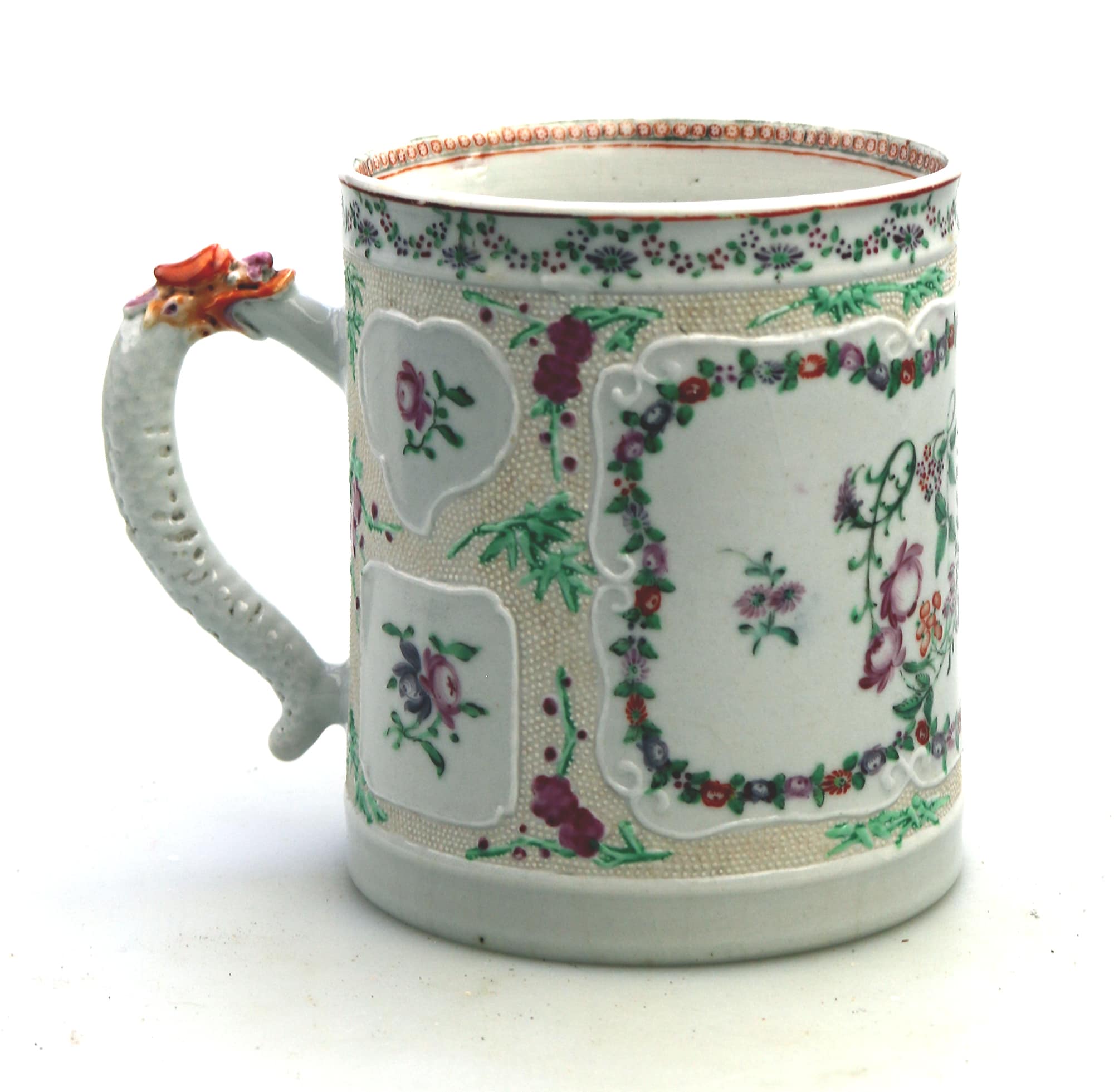 A fine and unusual antique Chinese famille rose porcelain dragon Tankard C.18thC
