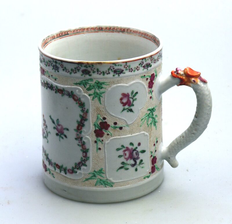 A fine and unusual antique Chinese famille rose porcelain dragon Tankard C.18thC
