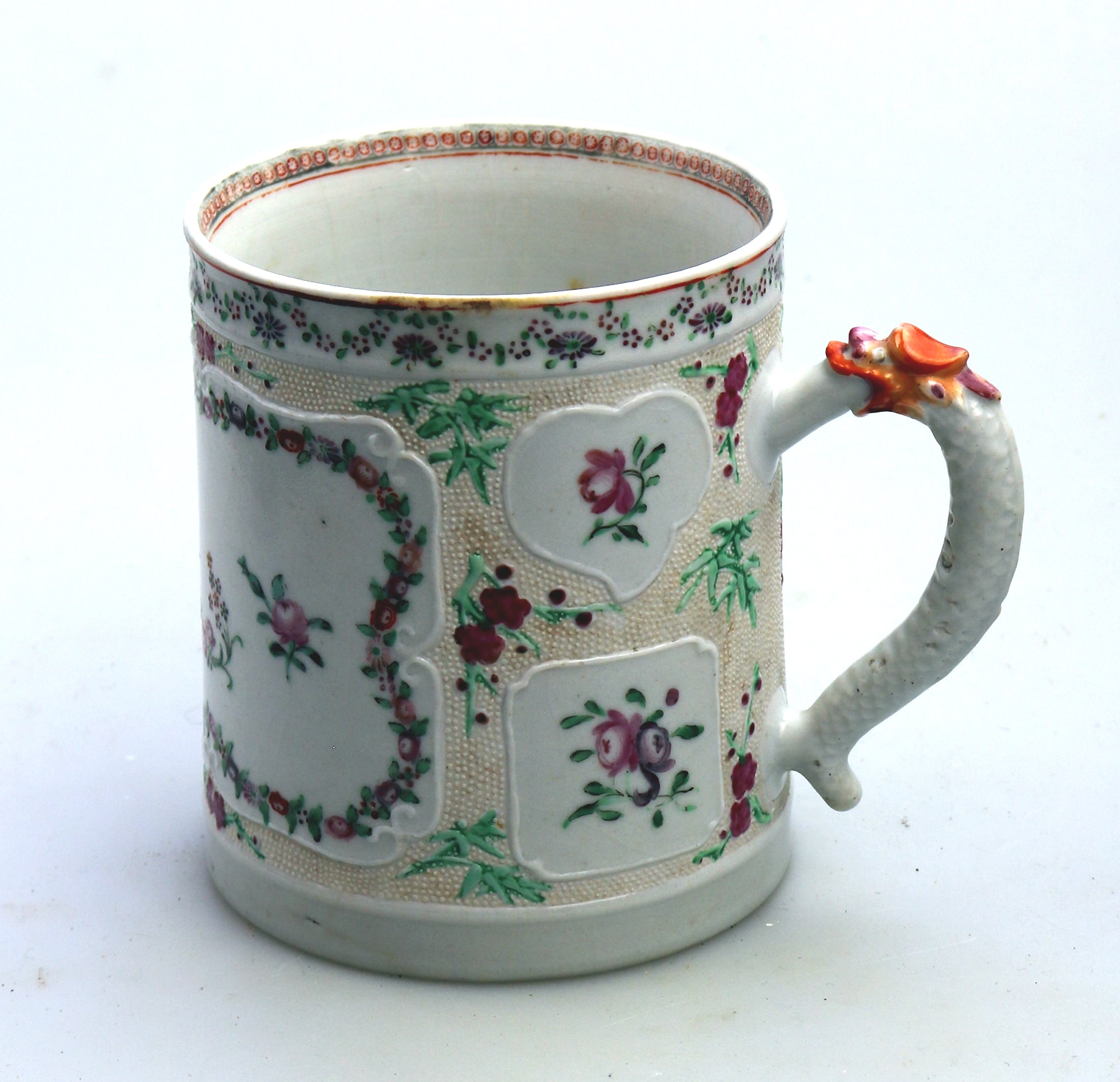A fine and unusual antique Chinese famille rose porcelain dragon Tankard C.18thC