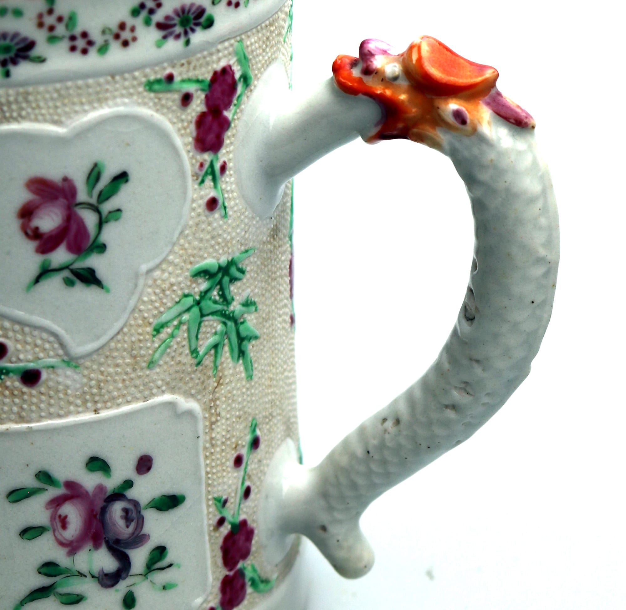 A fine and unusual antique Chinese famille rose porcelain dragon Tankard C.18thC