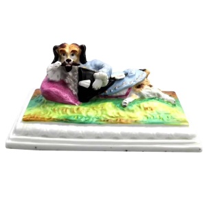 Unusual & rare antique Paris porcelain novelty humorous Dog Desk Figure C.19thC