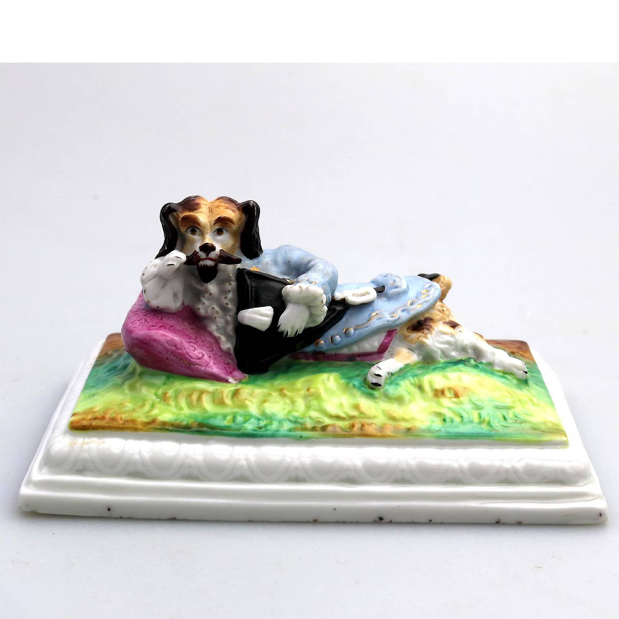 Unusual & rare antique Paris porcelain novelty humorous Dog Desk Figure C.19thC