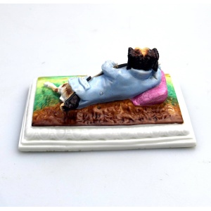 Unusual & rare antique Paris porcelain novelty humorous Dog Desk Figure C.19thC