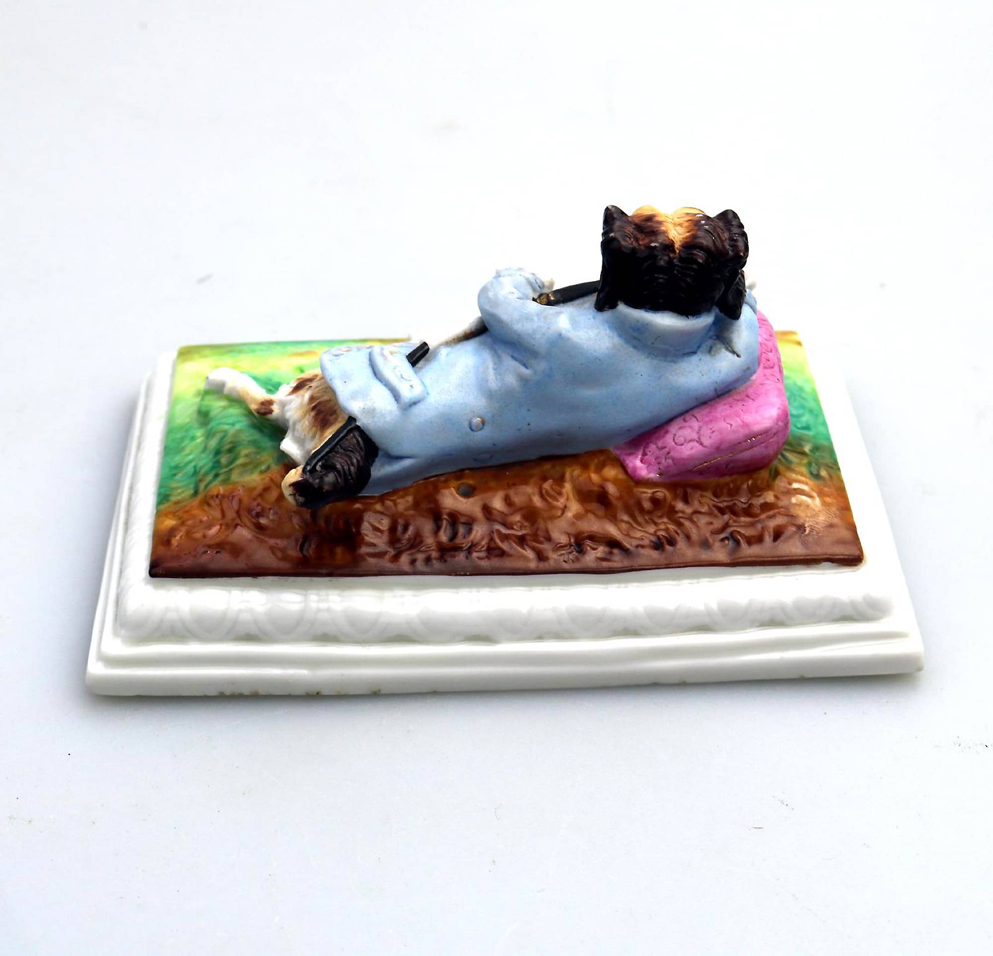 Unusual & rare antique Paris porcelain novelty humorous Dog Desk Figure C.19thC