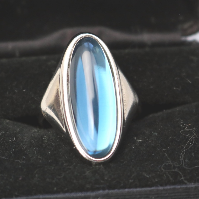 A good mid-century designer silver & stone Ring signed & gift box R/8.5 C.1960+ - Image 4