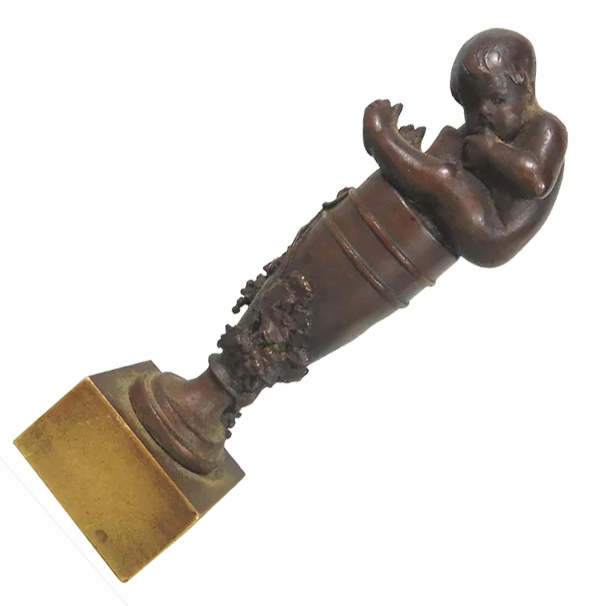 A good & rare antique novelty Grand Tour bronze figural child Desk Seal C.19thC