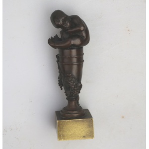 A good & rare antique novelty Grand Tour bronze figural child Desk Seal C.19thC