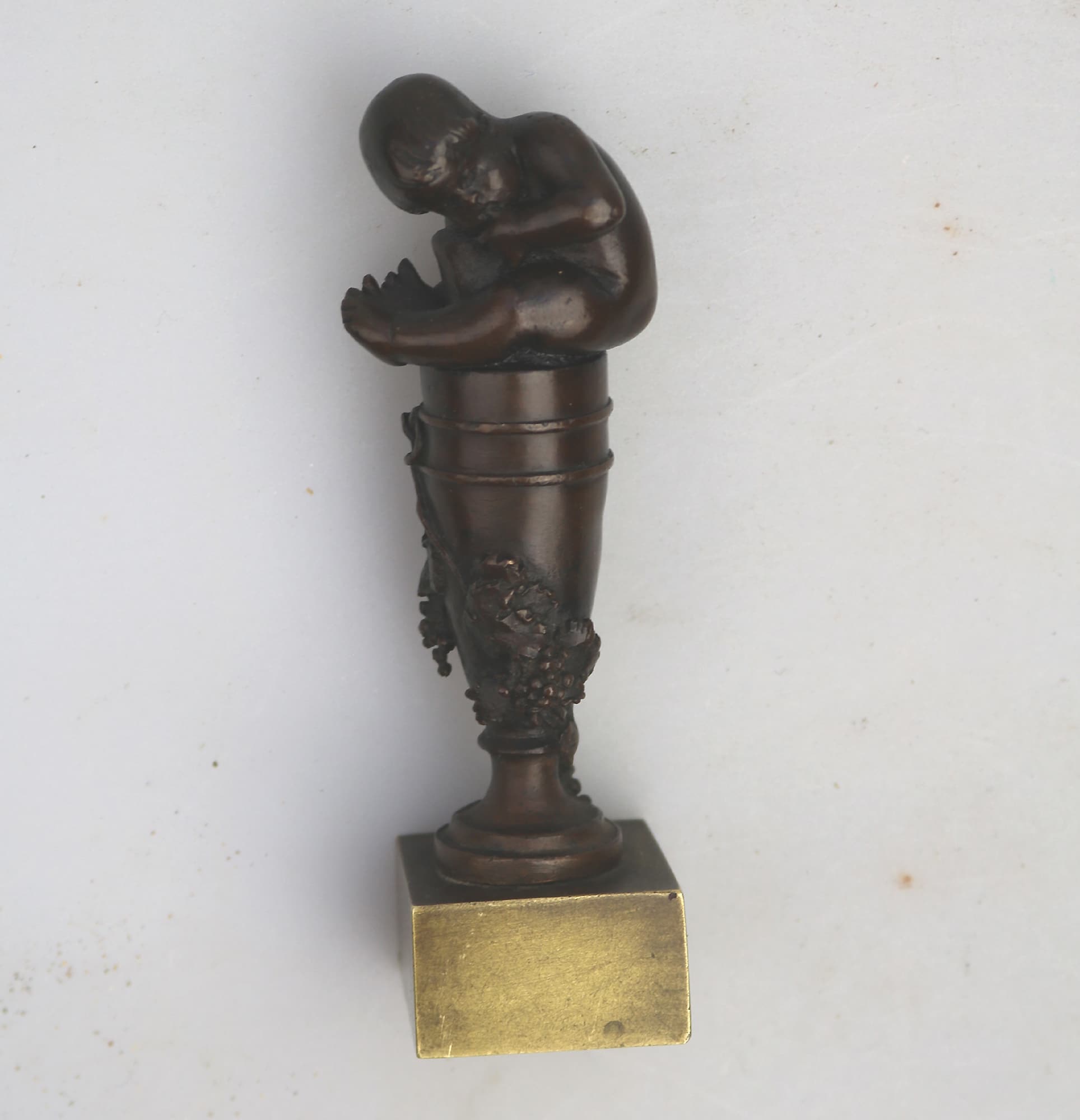 A good & rare antique novelty Grand Tour bronze figural child Desk Seal C.19thC