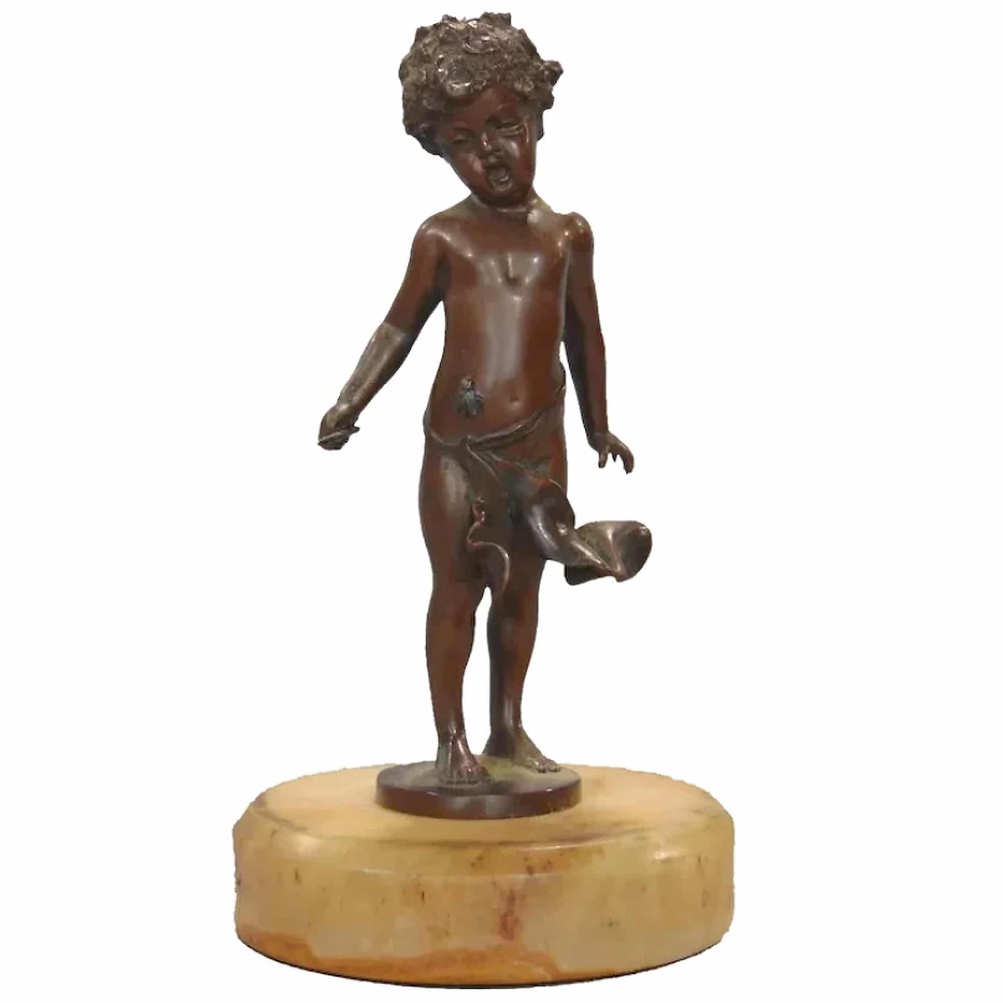 A fine and very charming antique bronze sculpture Figurine of child & Fly C.19thC