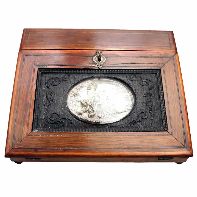 An extremely rare antique Palais Royal Madonna & child ladies Lap Desk C.19thC
