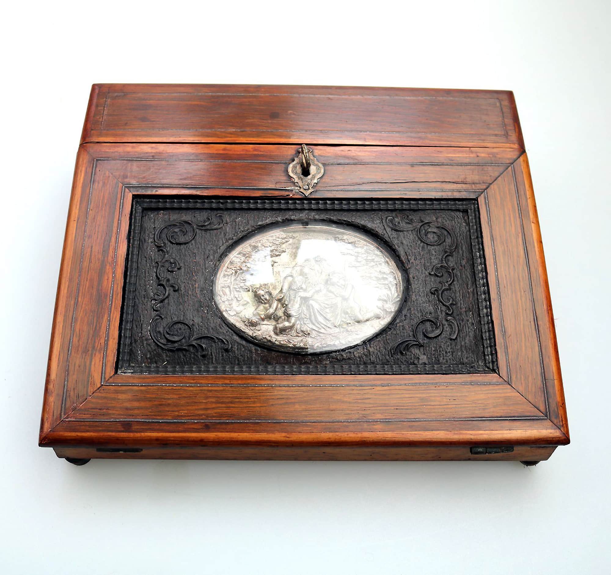 An extremely rare antique Palais Royal Madonna & child ladies Lap Desk C.19thC