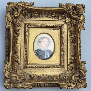 Antique English School female Portrait Miniature in fine gesso frame C.19thC