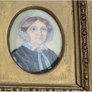 Antique English School female Portrait Miniature in fine gesso frame C.19thC