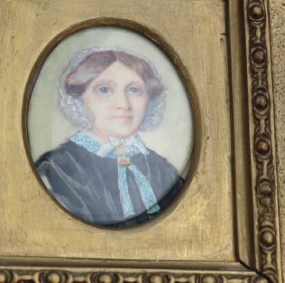 Antique English School female Portrait Miniature in fine gesso frame C.19thC - Image 8