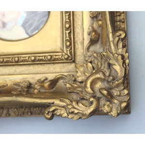 Antique English School female Portrait Miniature in fine gesso frame C.19thC