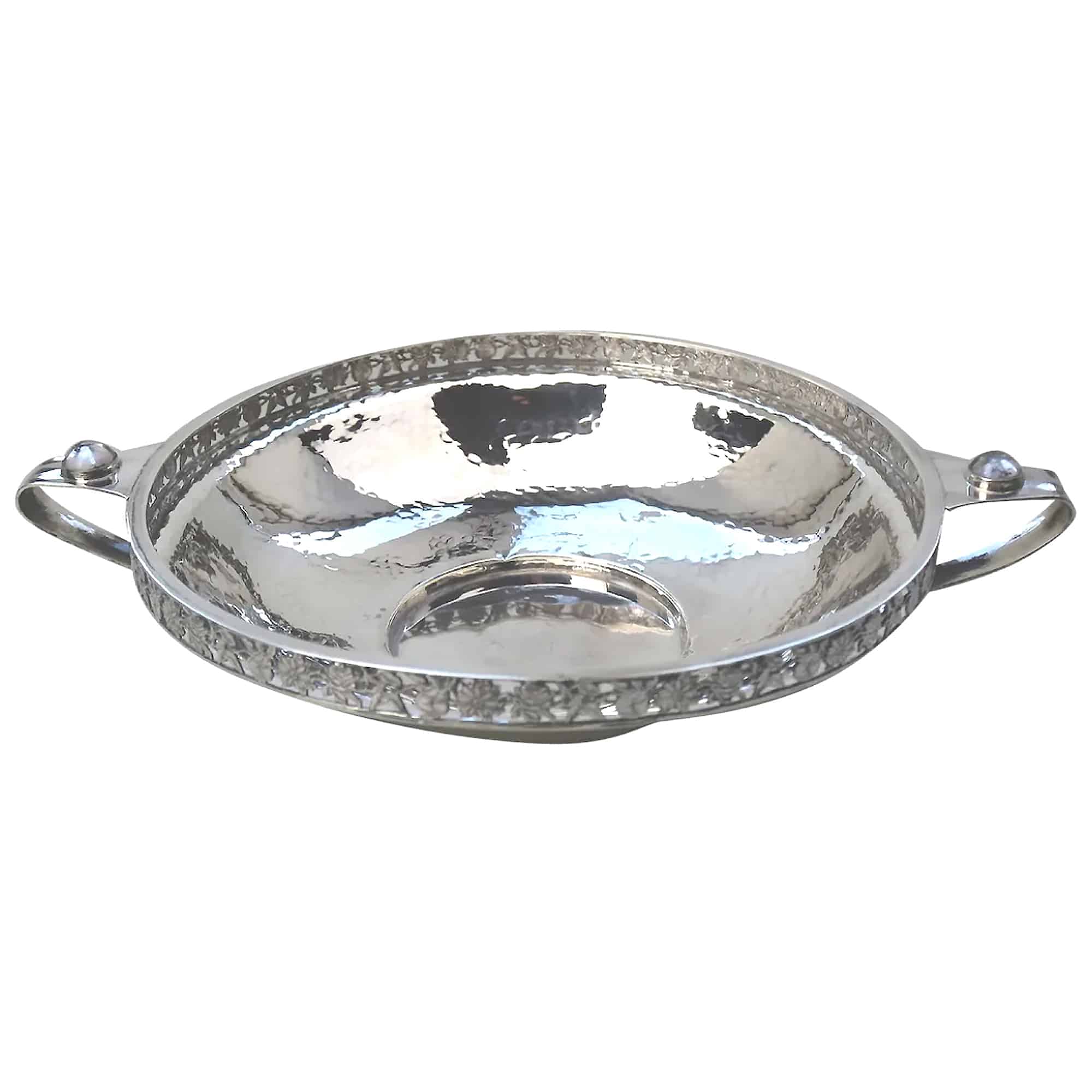 An extremely rare and good A E Jones antique Arts & Crafts English solid silver cabochon set large Bowl 252g C.1910