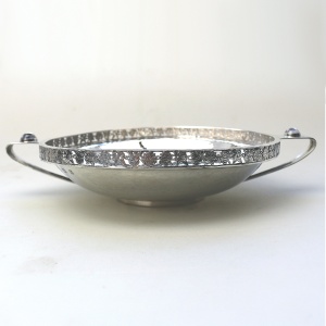 An extremely rare and good A E Jones antique Arts & Crafts English solid silver cabochon set large Bowl 252g C.1910