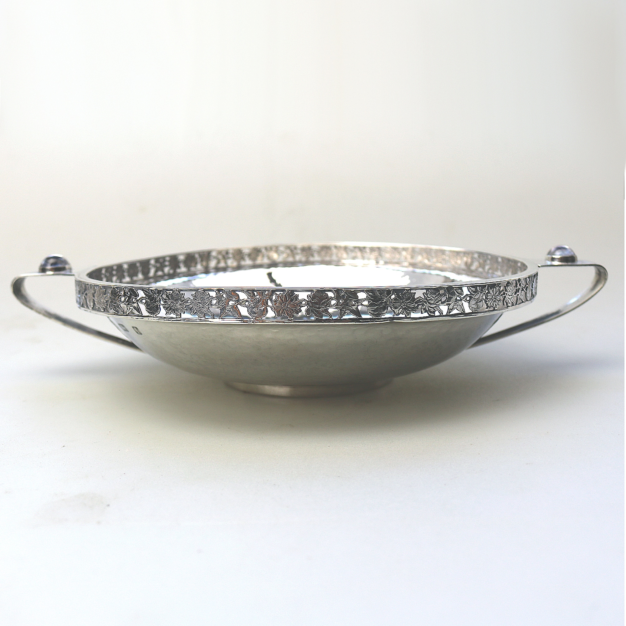 An extremely rare and good A E Jones antique Arts & Crafts English solid silver cabochon set large Bowl 252g C.1910