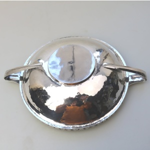 An extremely rare and good A E Jones antique Arts & Crafts English solid silver cabochon set large Bowl 252g C.1910