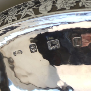 An extremely rare and good A E Jones antique Arts & Crafts English solid silver cabochon set large Bowl 252g C.1910