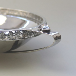 An extremely rare and good A E Jones antique Arts & Crafts English solid silver cabochon set large Bowl 252g C.1910