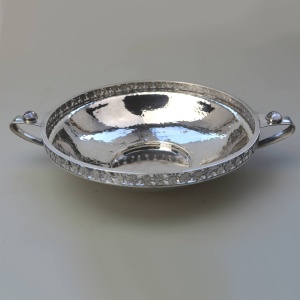 An extremely rare and good A E Jones antique Arts & Crafts English solid silver cabochon set large Bowl 252g C.1910