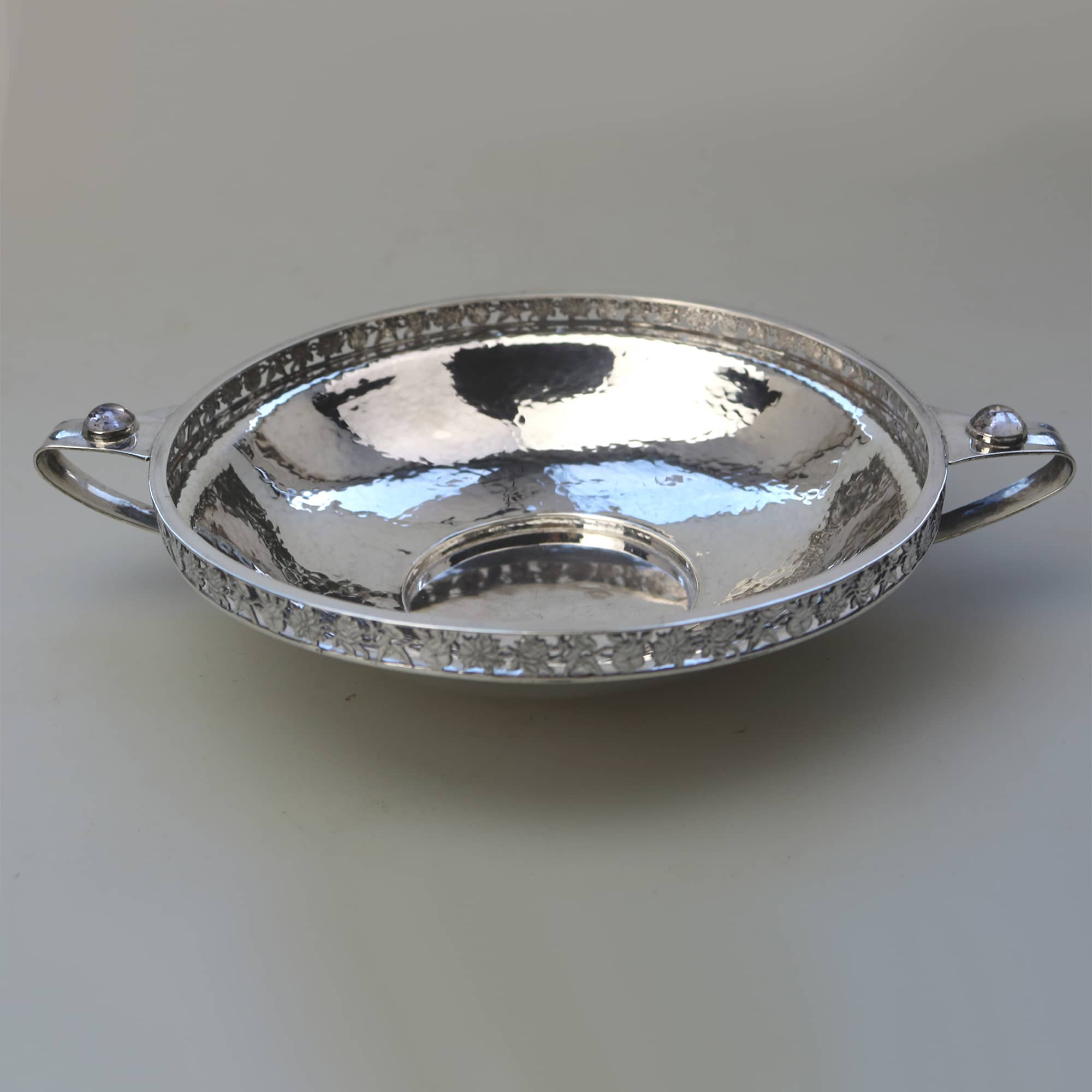 An extremely rare and good A E Jones antique Arts & Crafts English solid silver cabochon set large Bowl 252g C.1910