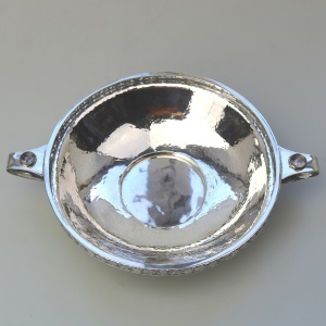An extremely rare and good A E Jones antique Arts & Crafts English solid silver cabochon set large Bowl 252g C.1910