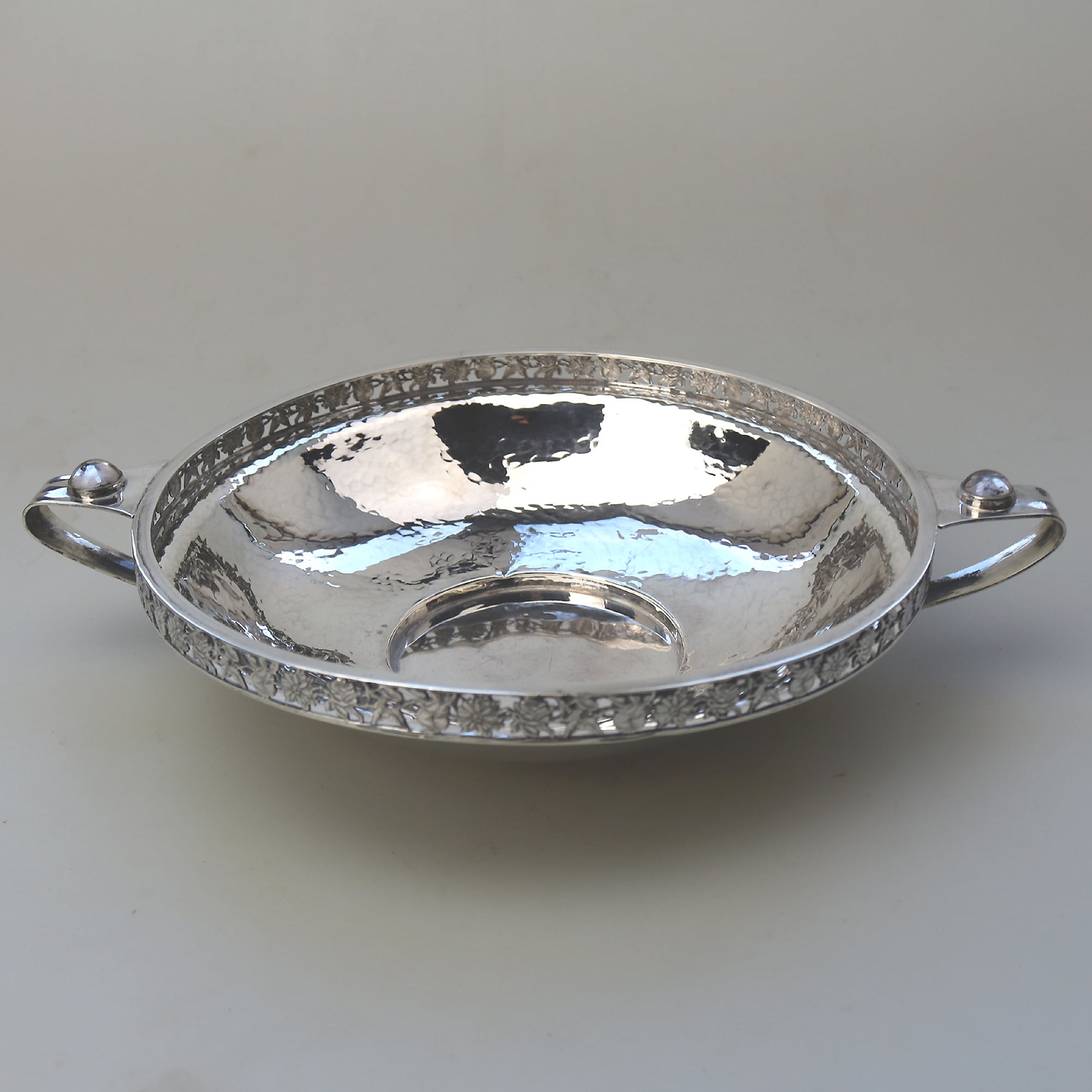 An extremely rare and good A E Jones antique Arts & Crafts English solid silver cabochon set large Bowl 252g C.1910