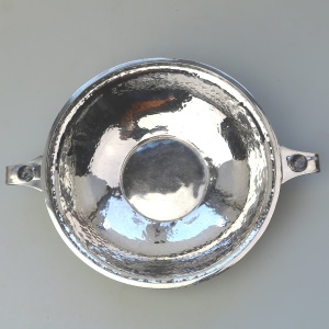 An extremely rare and good A E Jones antique Arts & Crafts English solid silver cabochon set large Bowl 252g C.1910