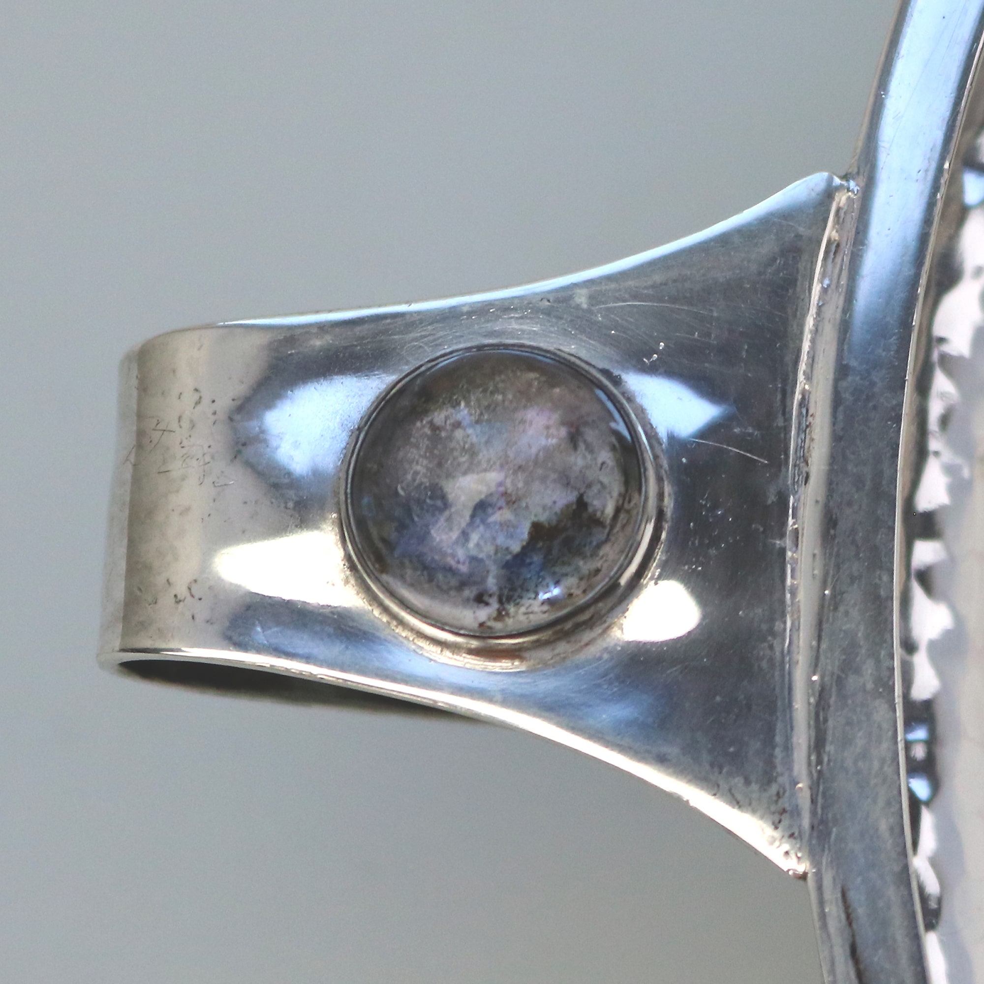 An extremely rare and good A E Jones antique Arts & Crafts English solid silver cabochon set large Bowl 252g C.1910