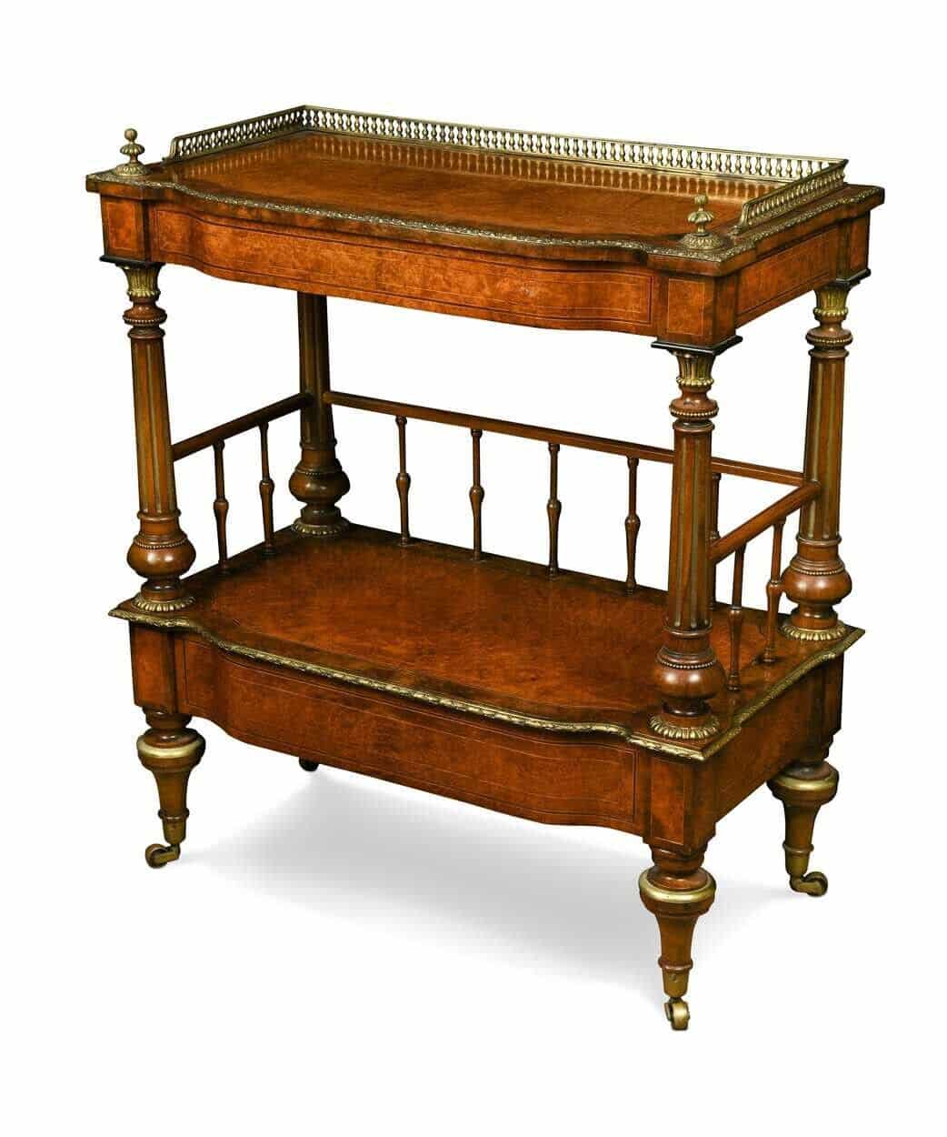 Antique Continental Birds Eye Maple Walnut Cross-banded Two Tier Etagere C 1870
