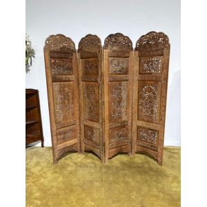 Antique Hand Crafted Walnut Four Folded Cashmere Screen