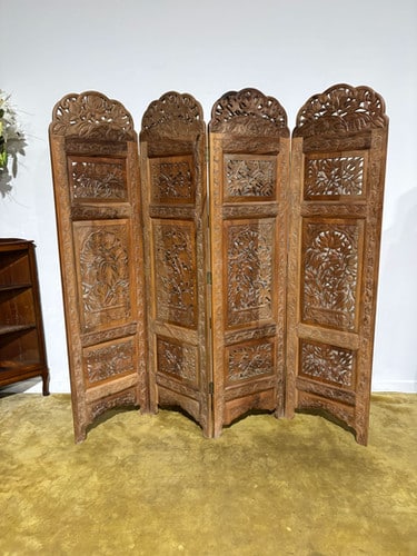 Antique Hand Crafted Walnut Four Folded Cashmere Screen
