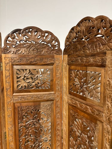Antique Hand Crafted Walnut Four Folded Cashmere Screen