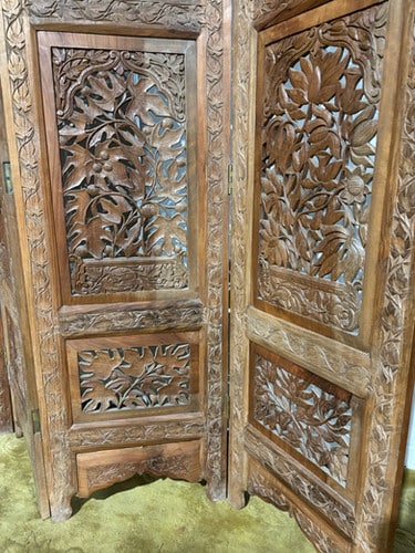 Antique Hand Crafted Walnut Four Folded Cashmere Screen