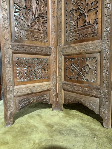 Antique Hand Crafted Walnut Four Folded Cashmere Screen