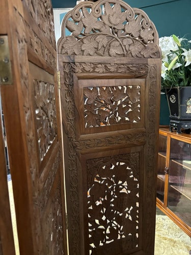 Antique Hand Crafted Walnut Four Folded Cashmere Screen
