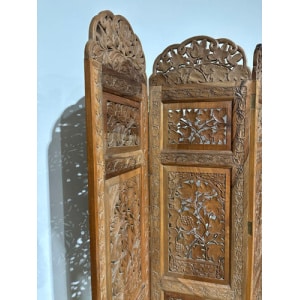 Antique Hand Crafted Walnut Four Folded Cashmere Screen