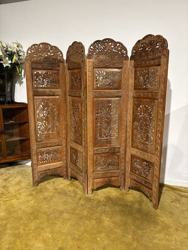 Antique Hand Crafted Walnut Four Folded Cashmere Screen