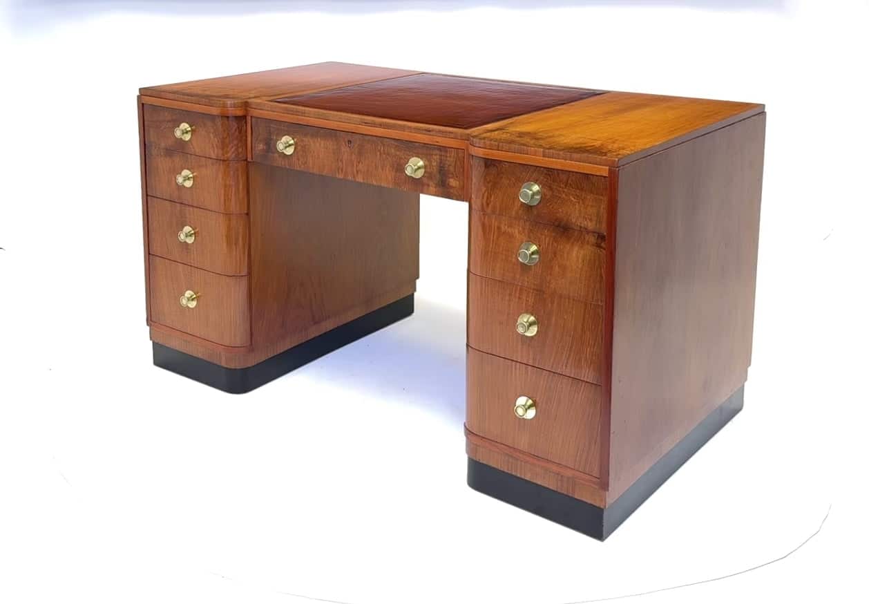Stylish Art Deco Walnut Desk By Waring & Gillows