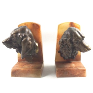 A good & very substantial pair antique spelter & onyx Spaniel Dogs Bookends C.1920