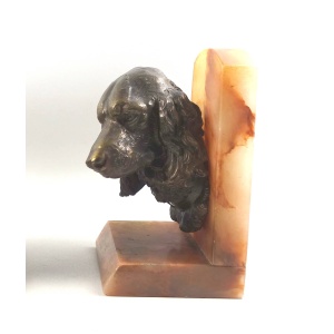 A good & very substantial pair antique spelter & onyx Spaniel Dogs Bookends C.1920