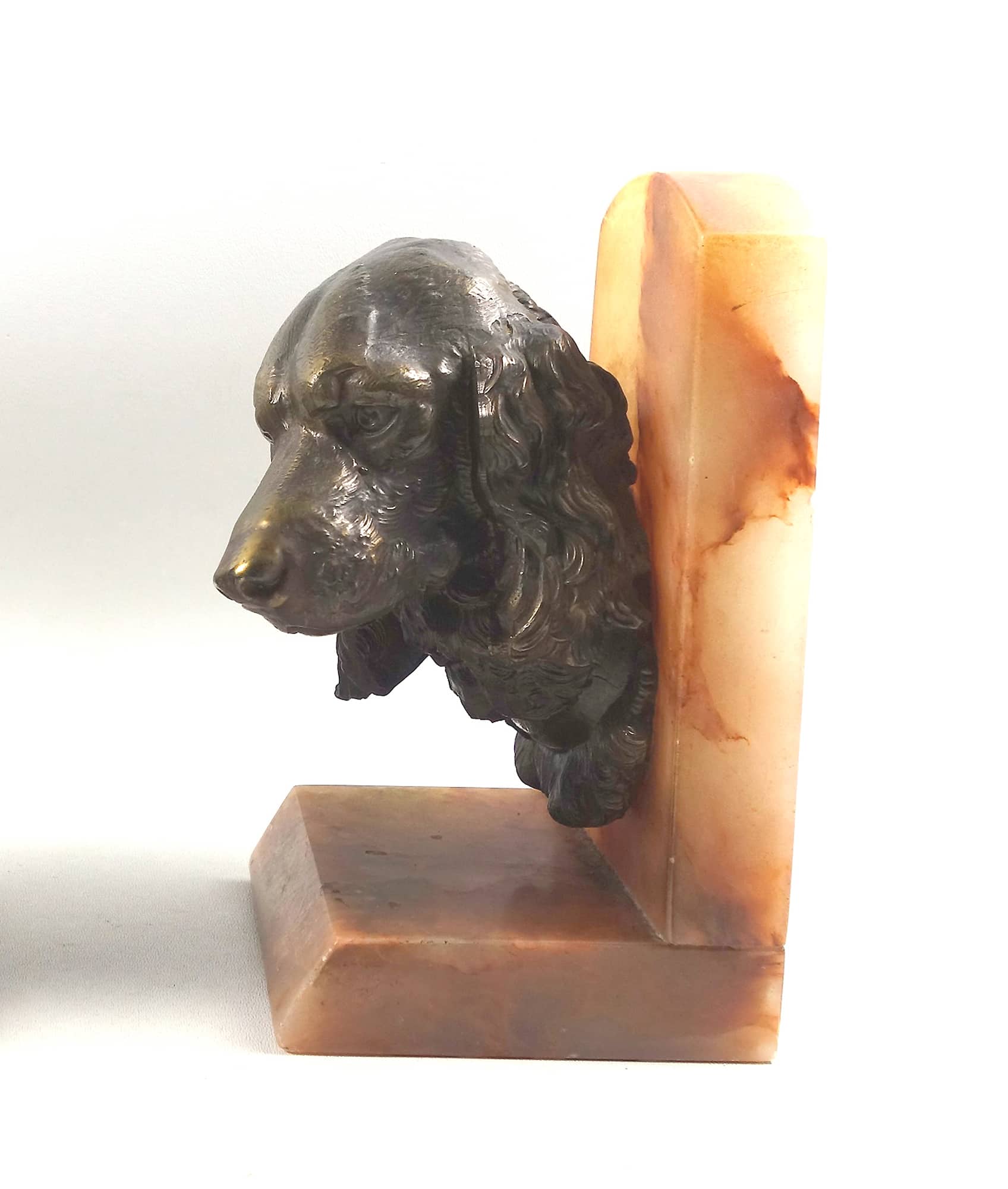 A good & very substantial pair antique spelter & onyx Spaniel Dogs Bookends C.1920