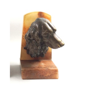 A good & very substantial pair antique spelter & onyx Spaniel Dogs Bookends C.1920