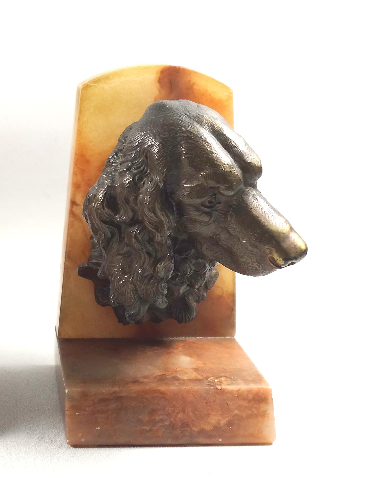 A good & very substantial pair antique spelter & onyx Spaniel Dogs Bookends C.1920