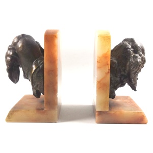 A good & very substantial pair antique spelter & onyx Spaniel Dogs Bookends C.1920